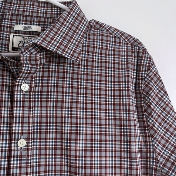 Jos A Bank • Burgundy Plaid Men’s Button Down Shirt - Picture 2 of 3